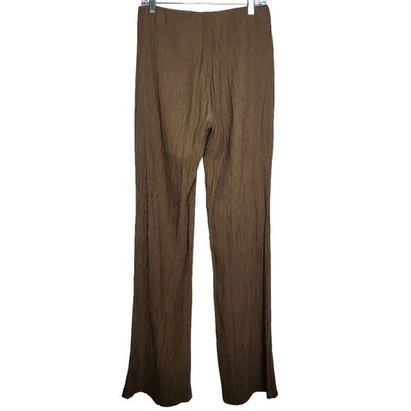 NEW ZARA Crinkle High Waist Olive Green Brown Trousers Pants Size Small - Picture 5 of 8